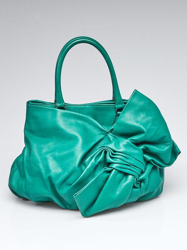 Valentino Green Leather Bow Tote Bag