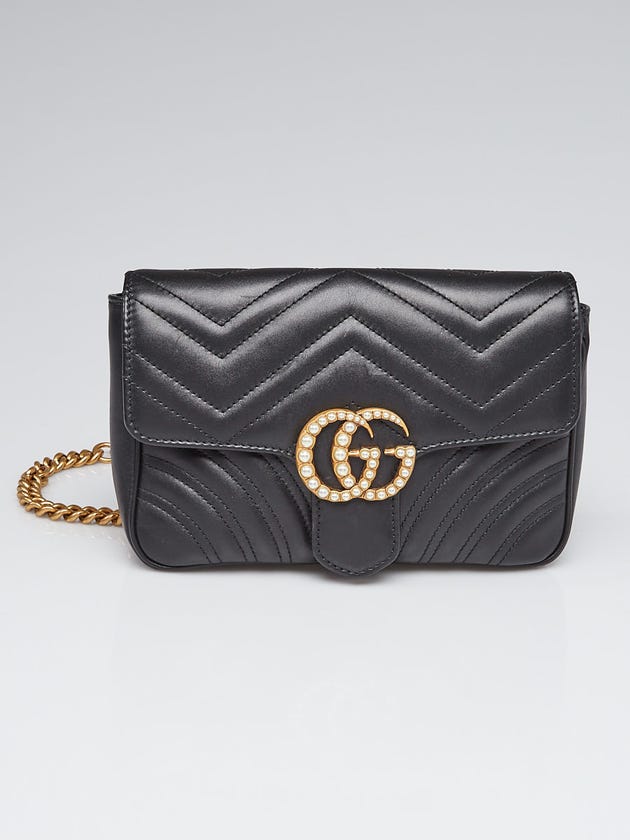 Gucci Black Quilted Leather Faux Pearl Marmont 2.0 Waist Belt Bag