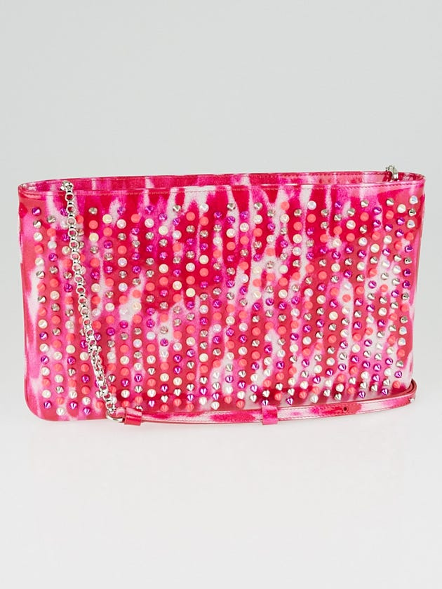 Christian Louboutin Shocking Multicolor Pink Glitter Patent Leather Loubiposh Spiked Clutch Bag
