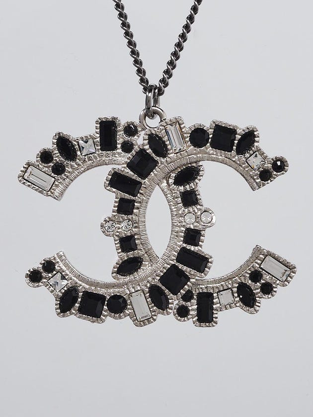 Chanel Silvertone Metal and Crystal Large CC Pendant Necklace