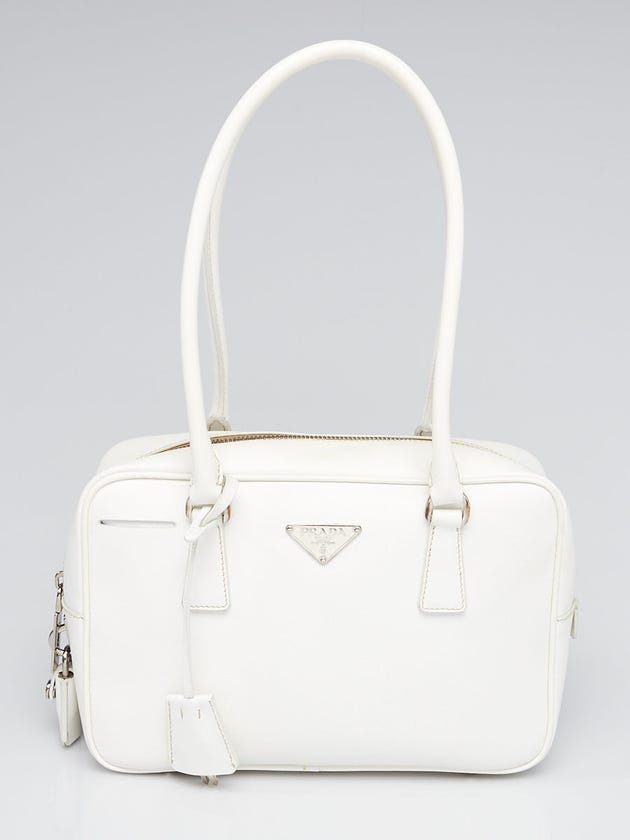 Prada White Saffiano Lux Leather Bauletto Bag BL0189