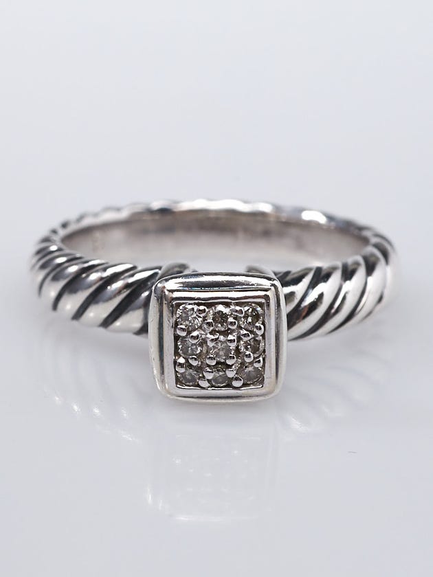 David Yurman Sterling Silver Cable and Pave Diamond Ring Size 6