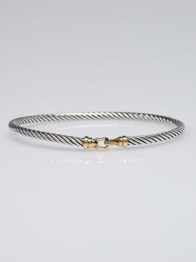 David Yurman 3mm Sterling Silver and 18k Gold Cable Buckle Bracelet