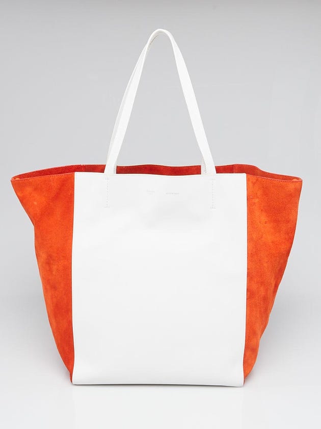 Celine White Leather and Orange Suede Horizontal Phantom Medium Cabas Tote Bag