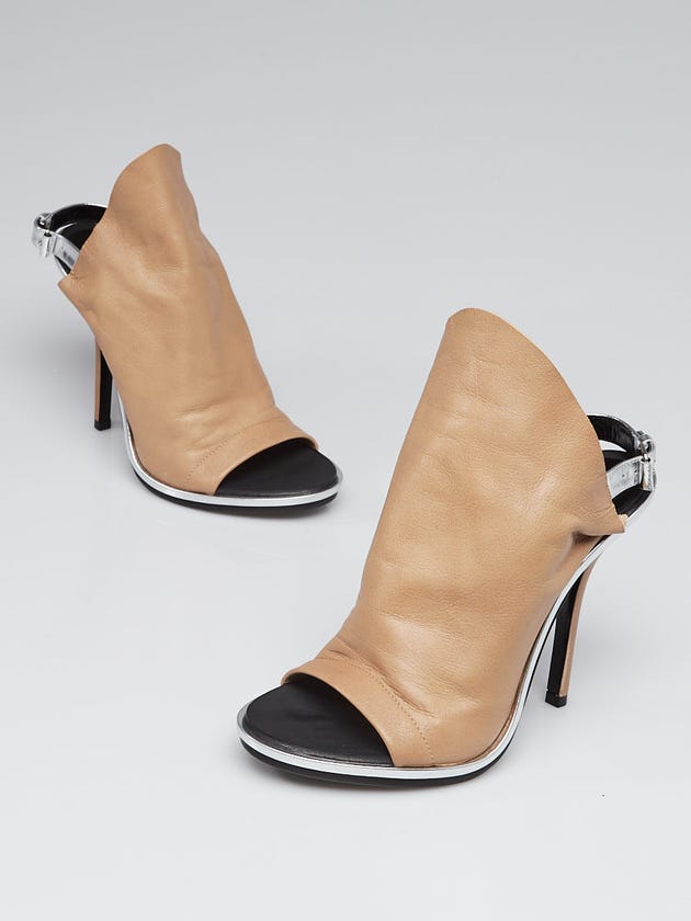 Balenciaga Beige Leather Open-Toe Sling Back Mule Sandals Size 7.5/38