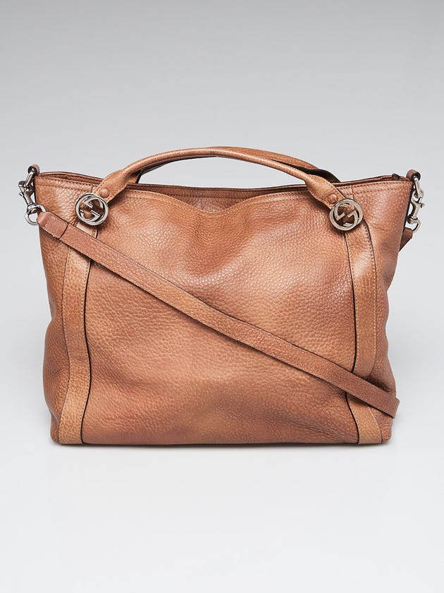 Gucci Brown Pebbled Leather Miss GG Original Top Handle Bag