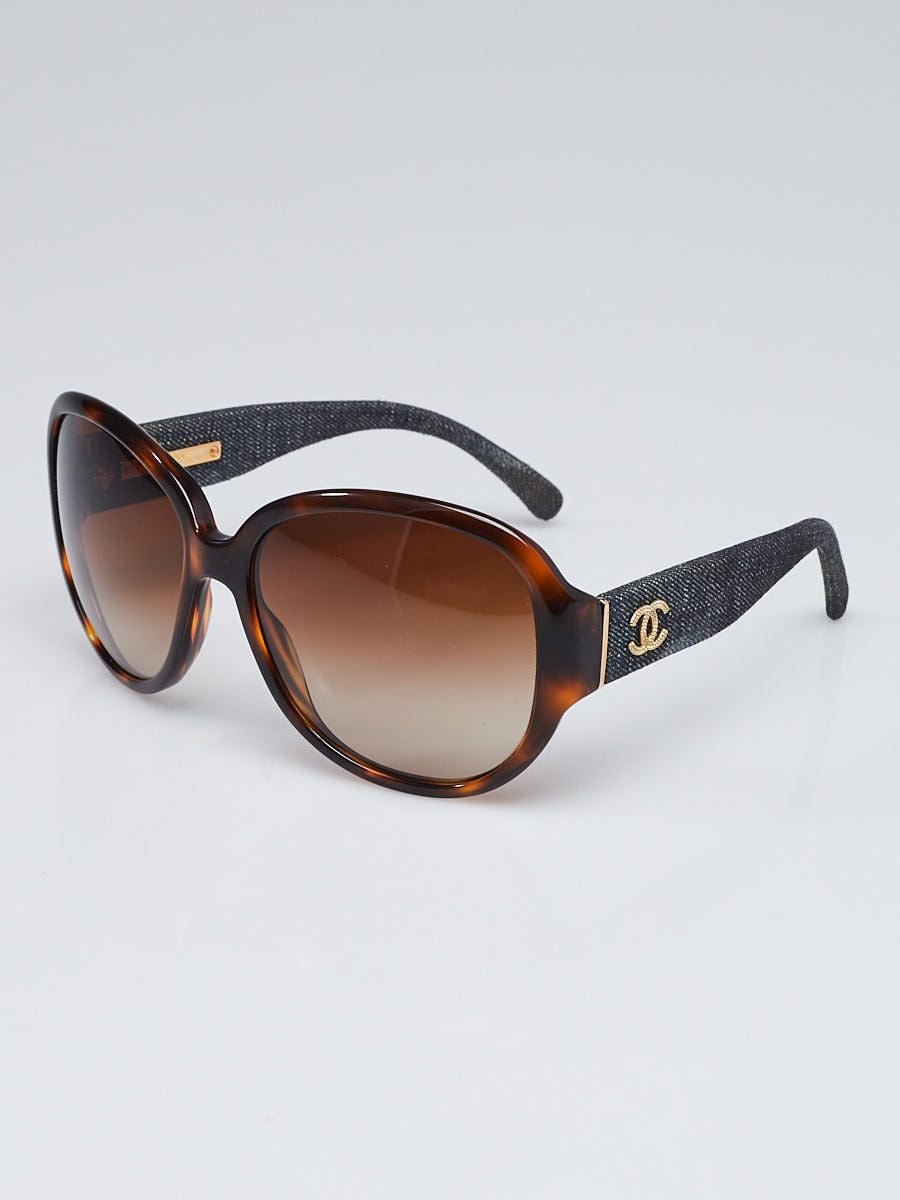 Chanel Tortoise Shell Frame and Blue Denim CC Oversized Sunglasses