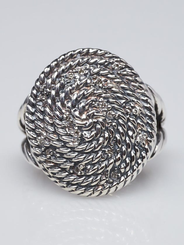 David Yurman Sterling Silver and Diamond Cable Coil Oval Ring Size 6