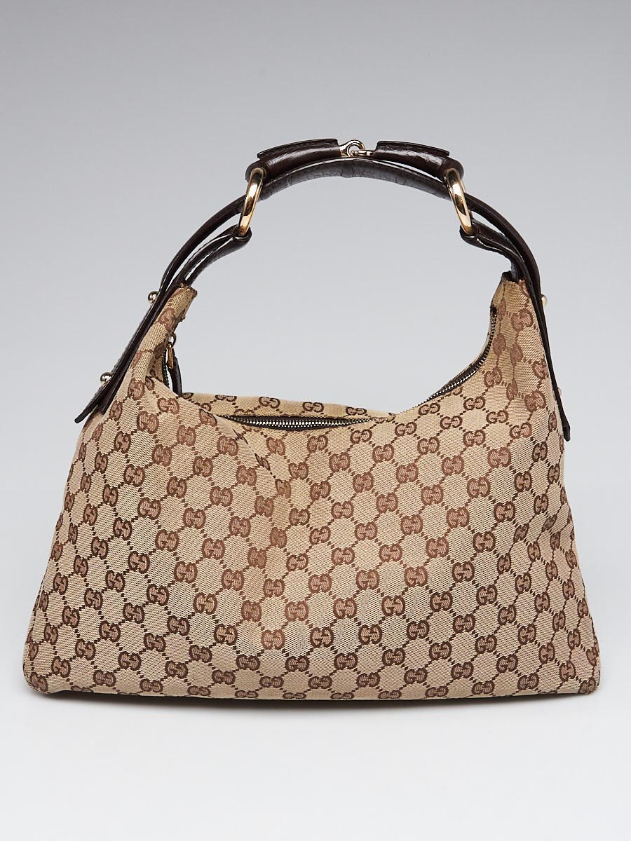 Gucci Beige Ebony GG Canvas Medium Horsebit Hobo Bag Yoogi s Closet