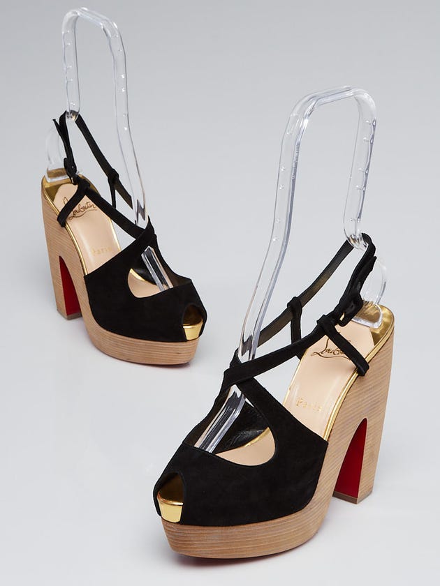 Christian Louboutin Black Suede Platform Sandals Size 7/37.5