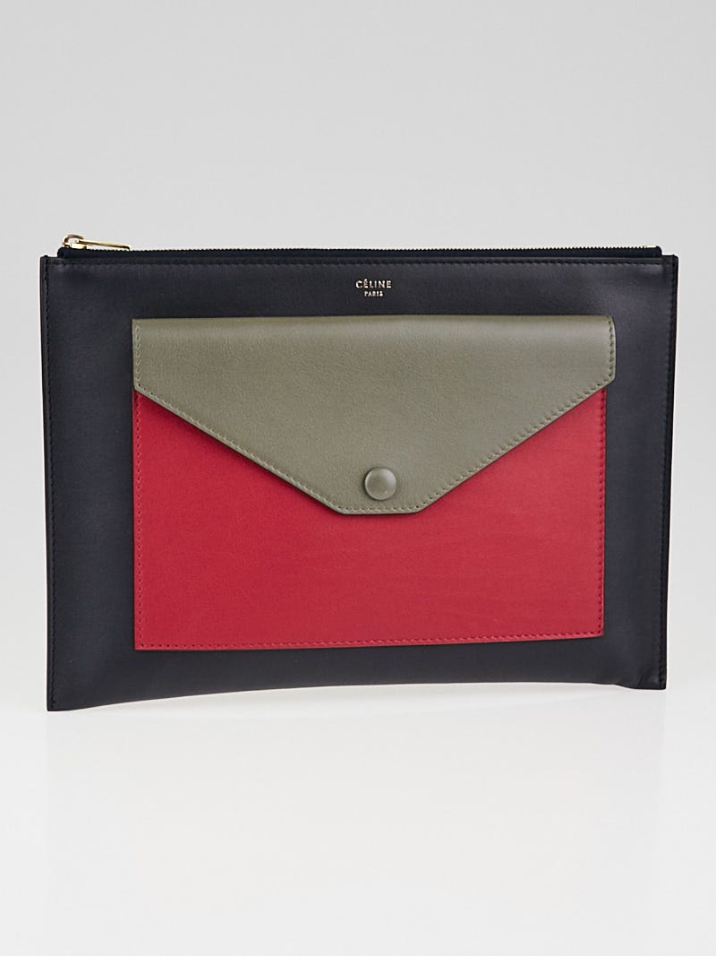 Celine Grey/Fushia Calfskin Leather Flap Pocket Clutch Bag