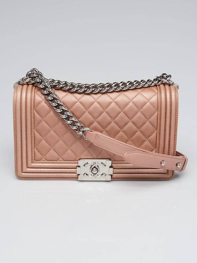 Chanel Bronze Quilted Lambskin Leather Medium Boy Flap Bag