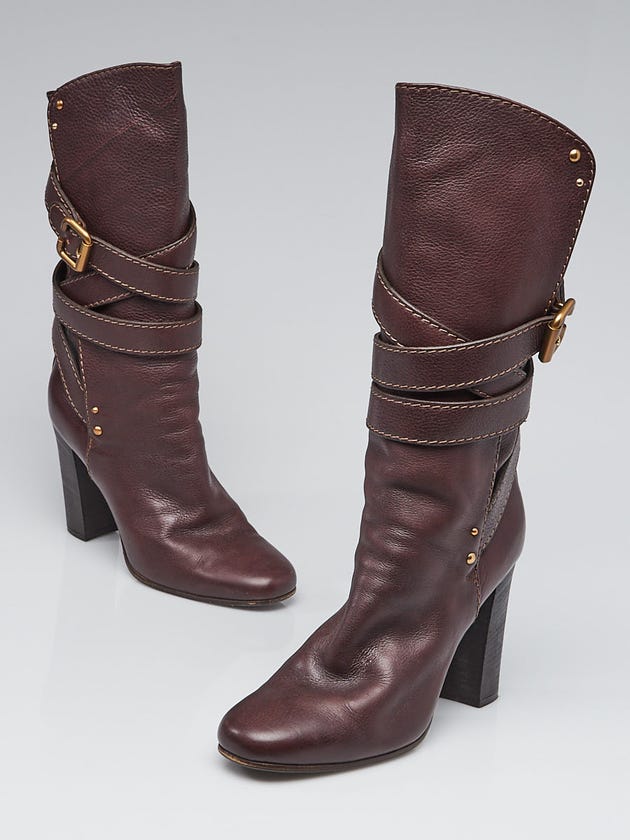 Chloe Brown Leather Wrap Boots Size 9.5/40