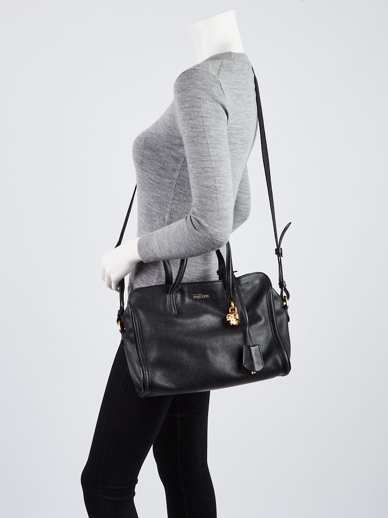 Alexander McQueen Black Pebbled Leather Small Skull Padlock Zip