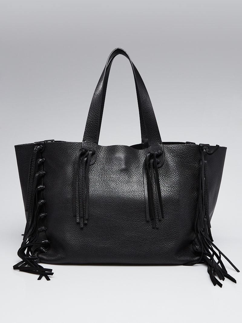 Valentino Black Pebbled Leather Fringe C-Rockee Tote Bag | Yoogi's