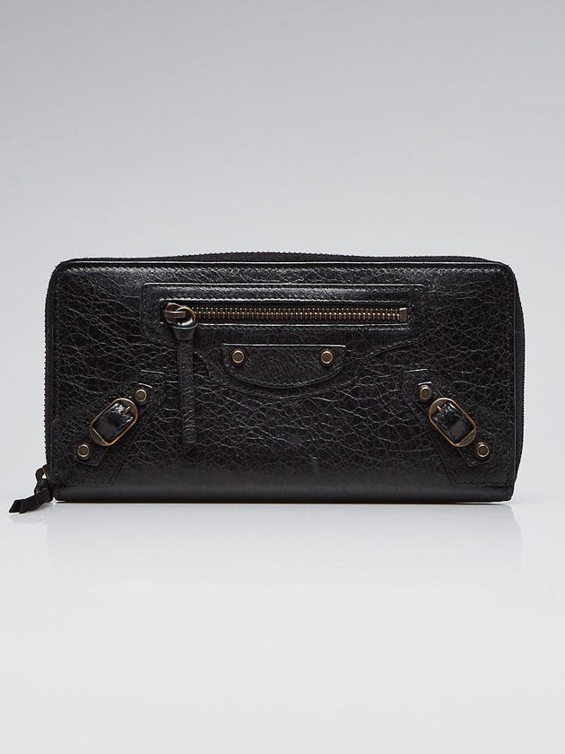 Balenciaga Black Leather Classic Continental Zip Around Wallet