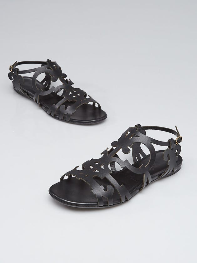 Hermes Black Leather Karlotta Flat Sandals Size 6.5/37