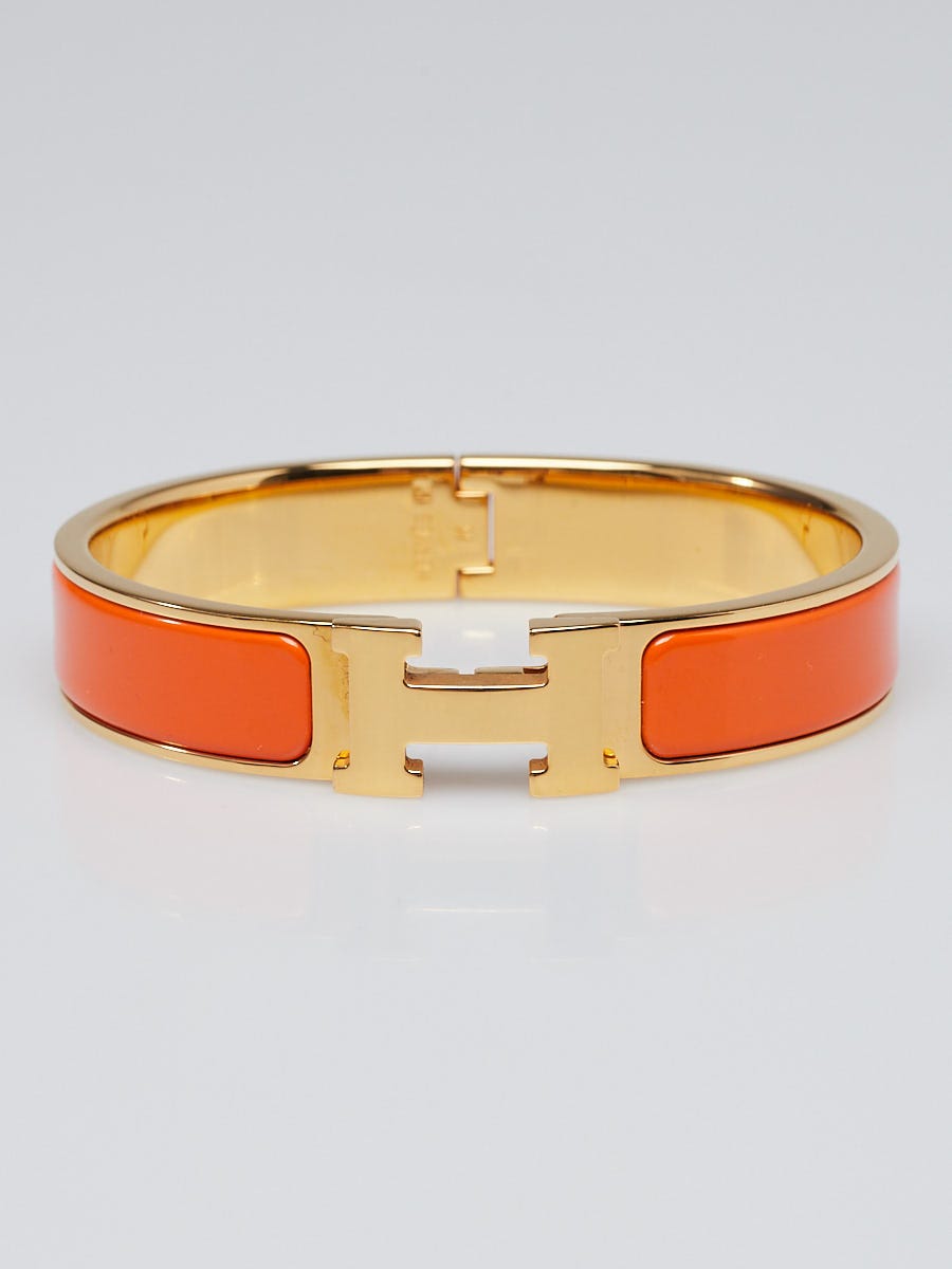 Hermes Clic H Narrow Bracelet Orange Enamel and Yellow Gold