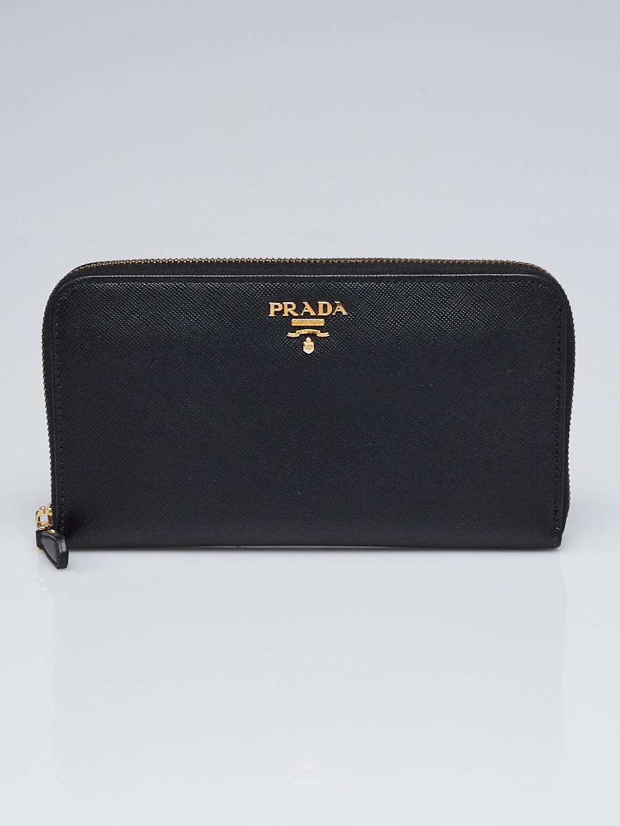 Prada Black Saffiano Metal Leather Zip Wallet 1M0506 - Yoogi's Closet