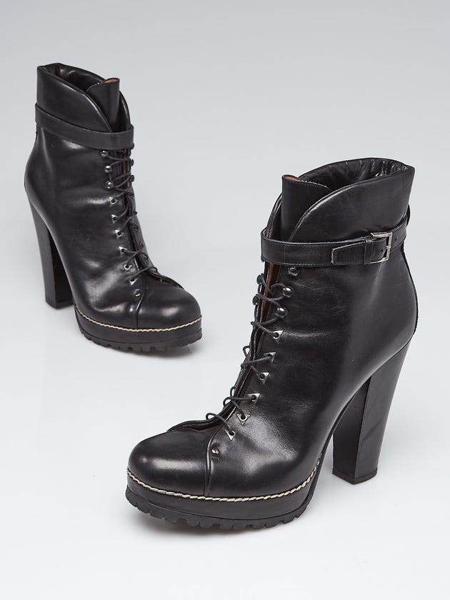 Alaia Black Leather Lace Up Ankle Boots Size 8.5/39