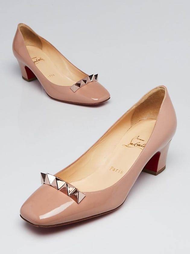 Christian Louboutin Nude Patent Leather Pyramidame 45 Pumps Size 7/37.5