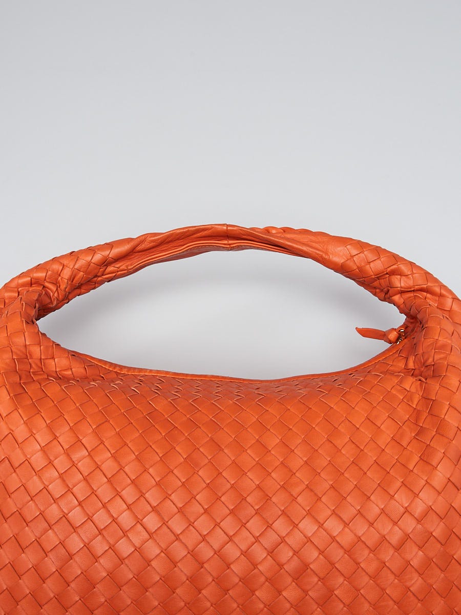 Bottega Veneta Orange Nappa Intrecciato Woven Leather Medium Hobo Bag