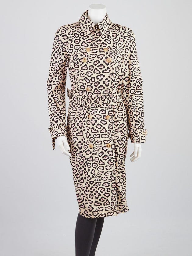 Givenchy Pink/Beige Jaguar Print Cotton Long Trench Coat Size 38
