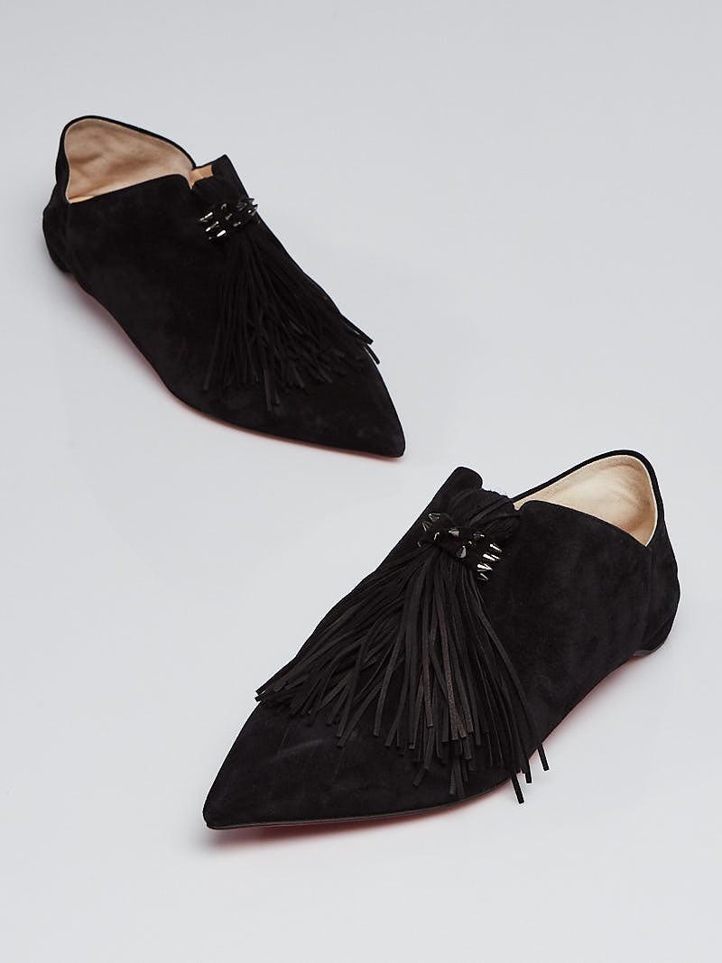 Christian Louboutin Black Suede New Medinana Tassel Slipper Flats