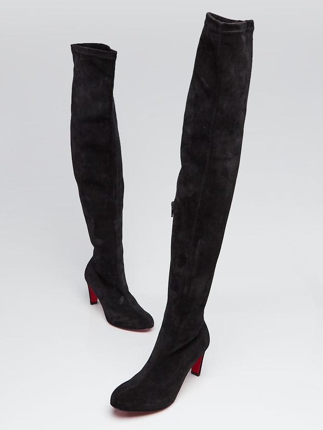 Christian Louboutin Black Suede Alta Top Over the Knee 75 Boots Size 6.5/37