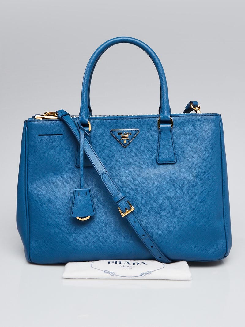 Prada Blue Saffiano Lux Leather Medium Double Zip Tote Bag BN2274 - Yoogi's  Closet