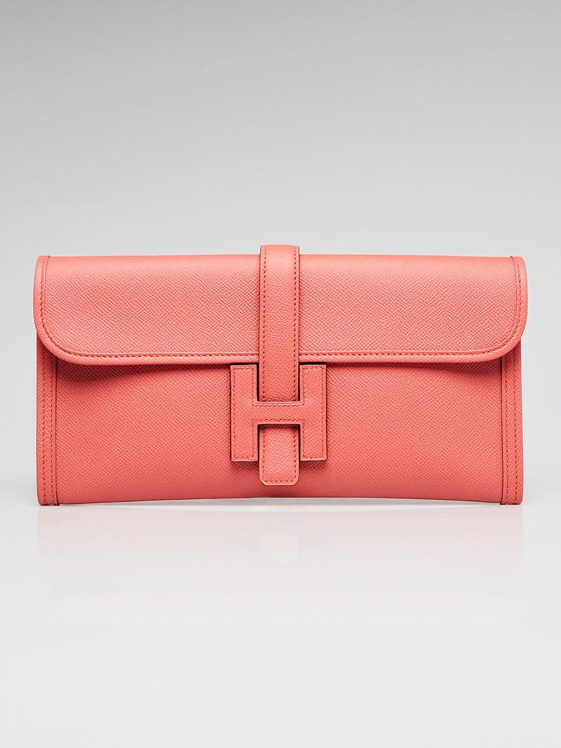 Hermes Red Vintage Epsom Leather Jige Clutch Bag