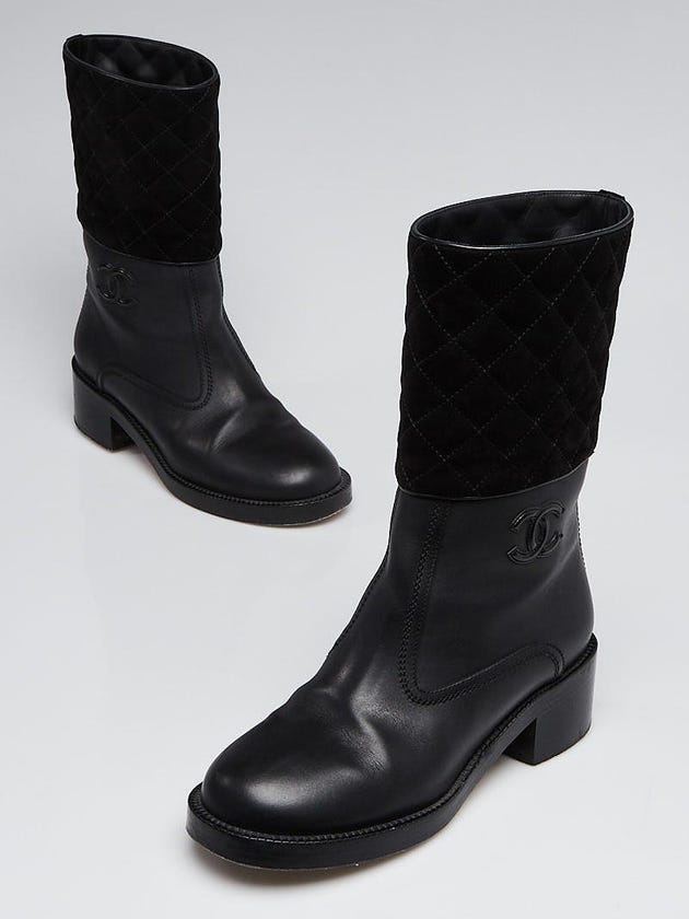Chanel Black Leather and Quilted Suede Boots Size 6.5/37