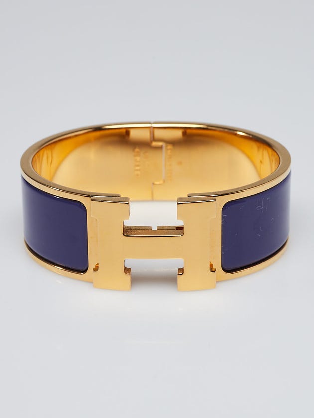 Hermes Purple and Gold Plated Clic Clac H PM Wide Bracelet