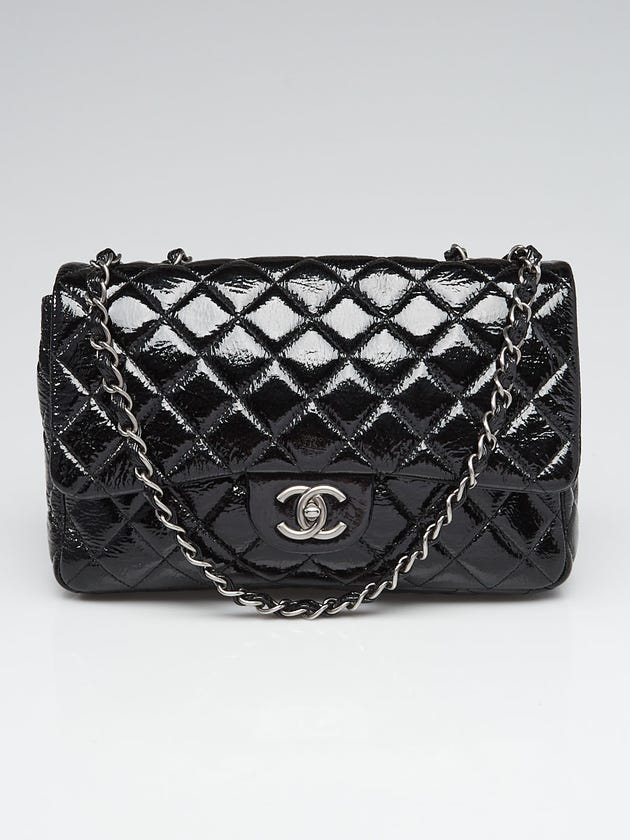 Chanel Black Quilted Crinkled Patent Leather Jumbo Single Flap Bag