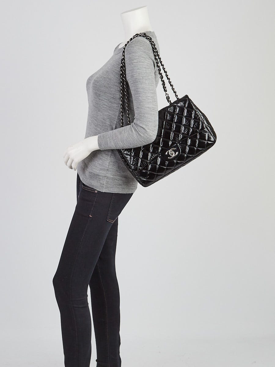 未使用 ルルギネス Crinkle Patent Large Carmella Chanel Black Quilted Crinkled Patent Leather Jumbo Single