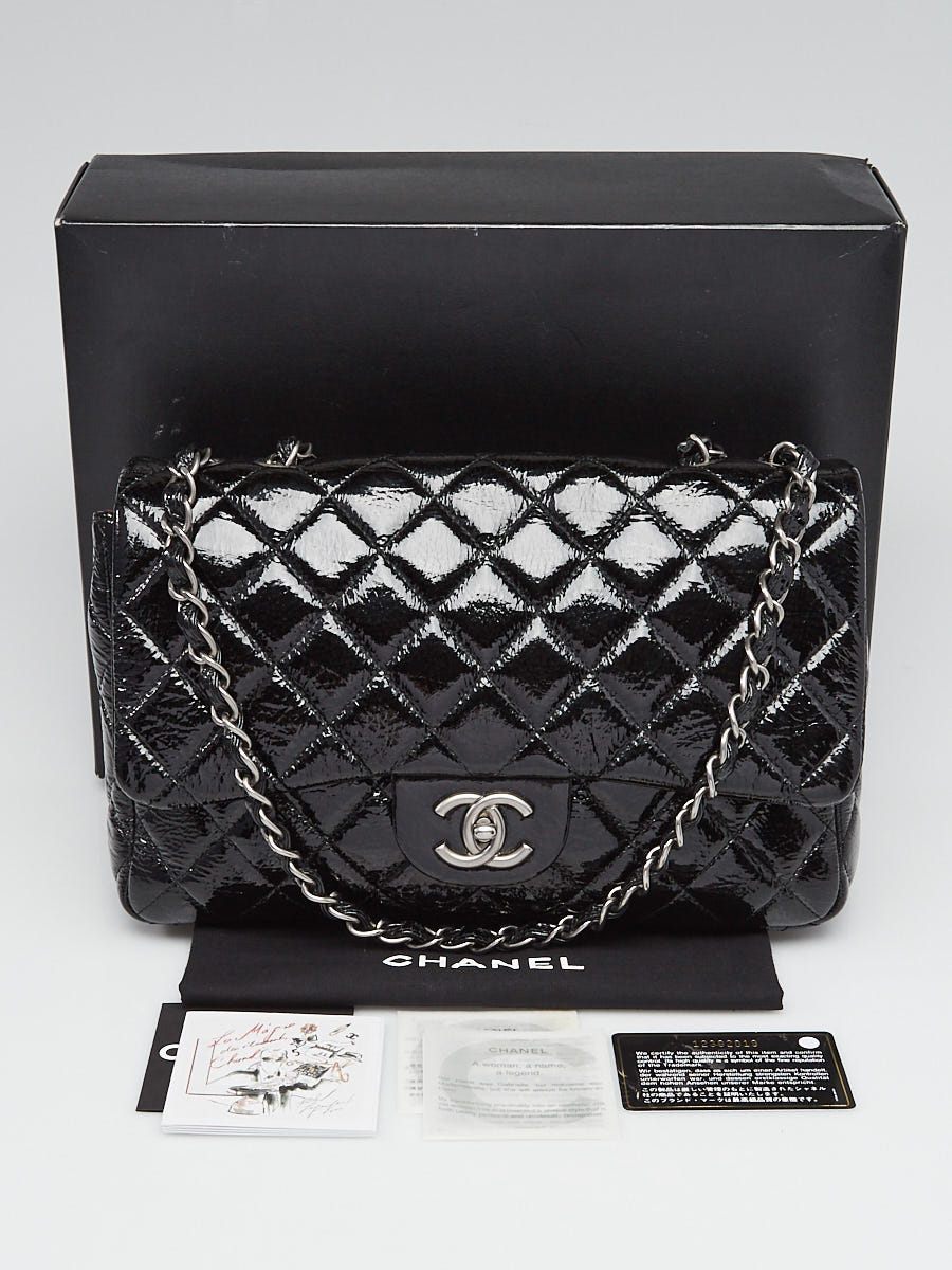 Chanel Black Quilted Crinkled Patent Leather Jumbo Single Flap Bag