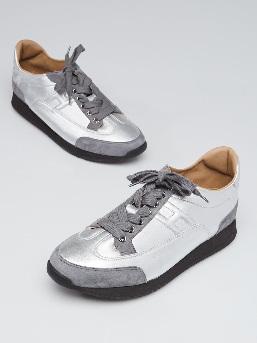 Hermes Silver Nappa Leather Goal Sneakers Size 8.5/39 - Yoogi's Closet