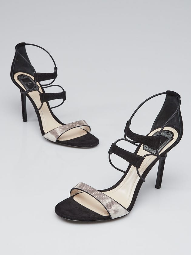 Christian Dior Black Suede Grey Karung Snakeskin Athena Heels Size 9.5/40