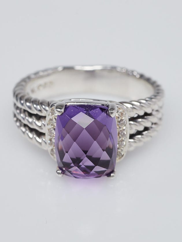 David Yurman Amethyst and Diamonds Petite Wheaton Ring Size 7.5