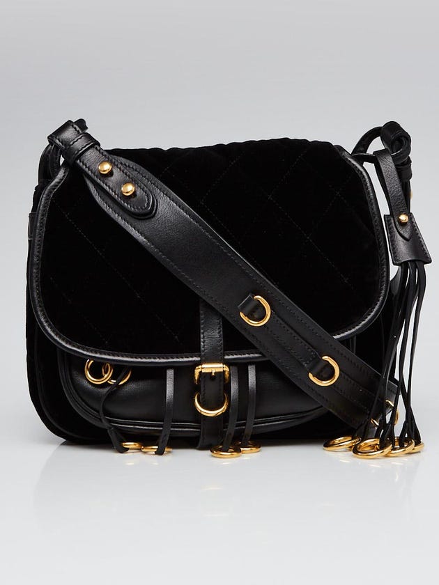 Prada Black Velvet and Leather Corsaire Bag 1BD050
