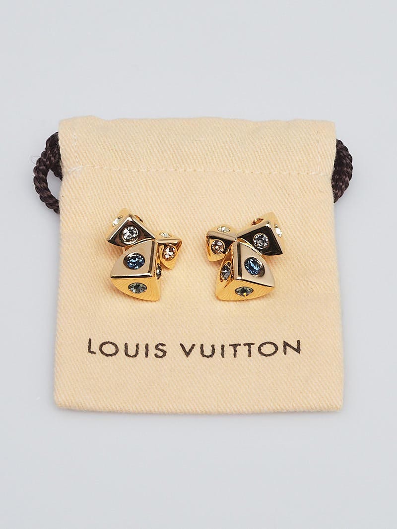 Louis Vuitton Goldtone Metal and Crystals Trunkies Clip-On