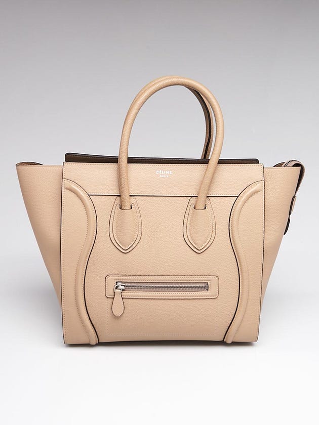 Celine Beige Drummed Calfskin Leather Mini Luggage Tote Bag