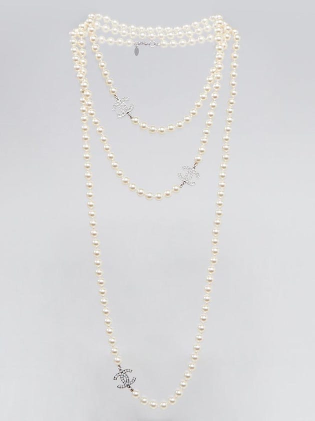Chanel Glass Pearl CC Long Necklace
