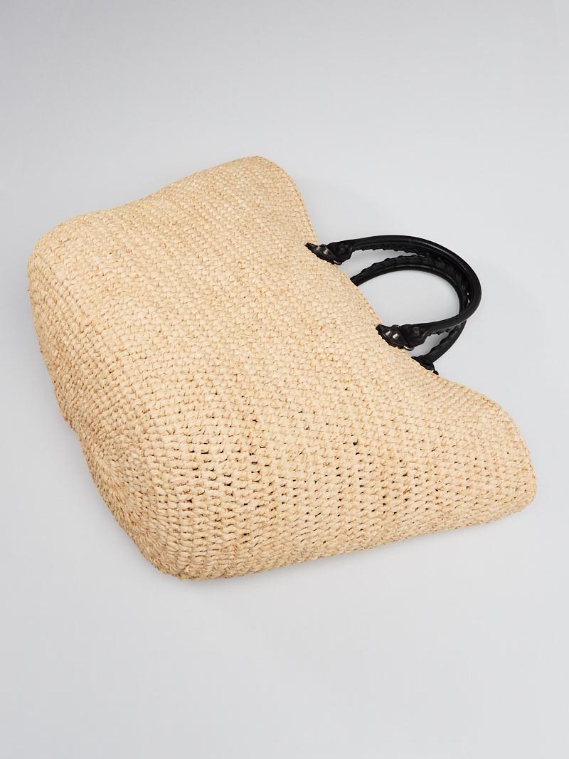 Balenciaga Natural/Black Woven Rafia Panier Large Tote Bag