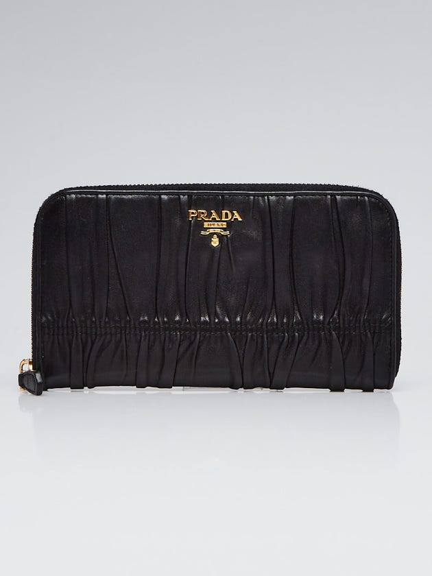 Prada Black Gaufre Nappa Leather Zip Wallet 1M0506