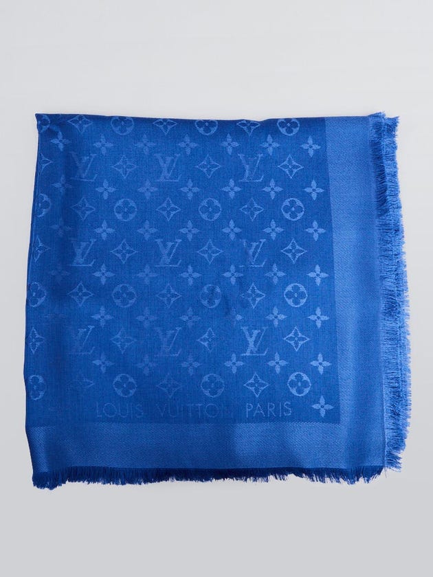 Louis Vuitton Blue Moyen Monogram Silk/Wool Shawl Scarf