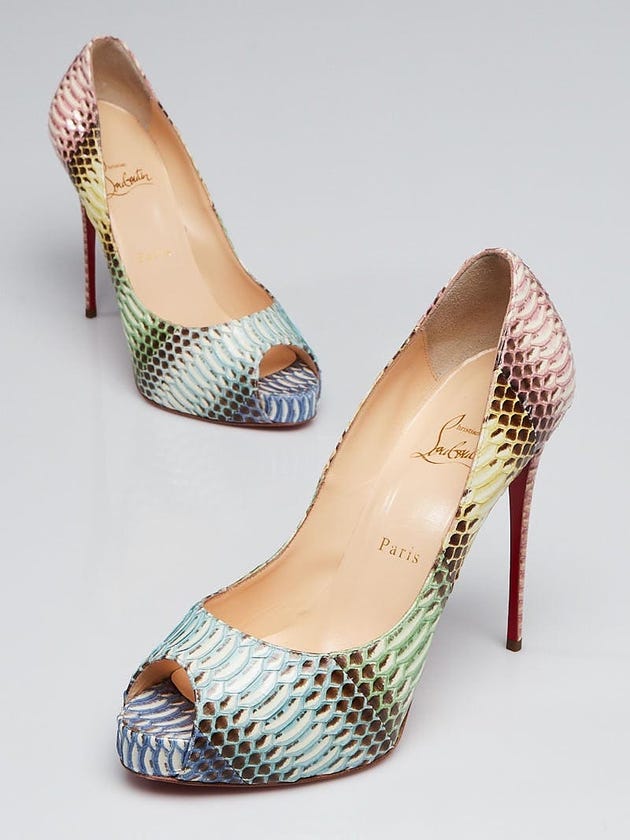Christian Louboutin Multicolor Snakeskin New Very Prive 120 Peep Toe Pumps Size 8.5/39