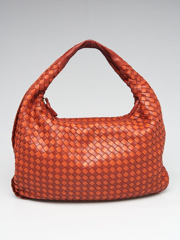 Bottega Veneta Bi-Color Rust/Clay Intrecciato Woven Nappa Leather Medium Veneta Hobo Bag