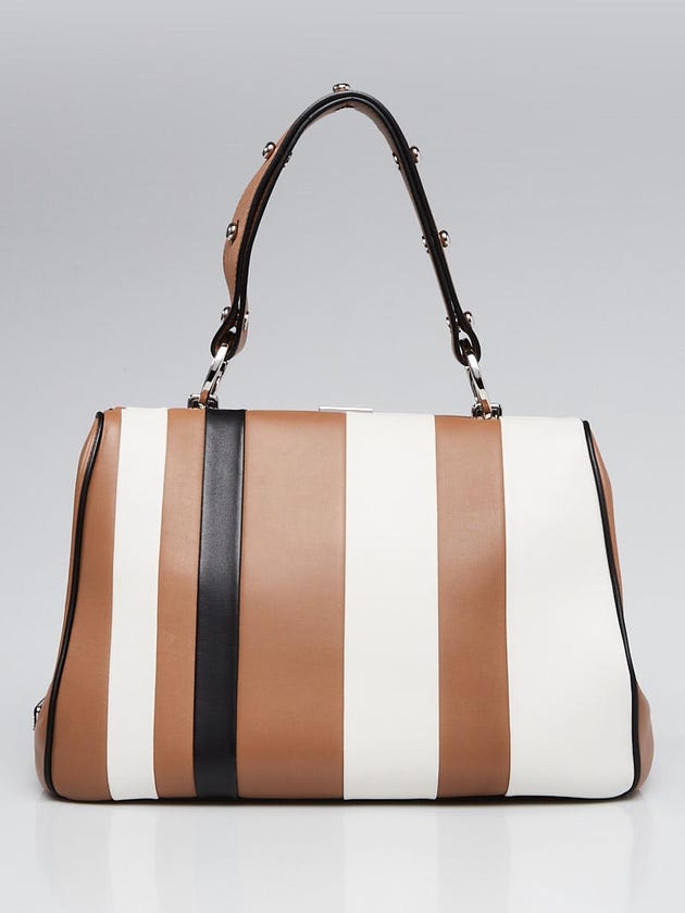 Prada Beige/White/Black Baiadera Striped Calfskin Leather Satchel Bag