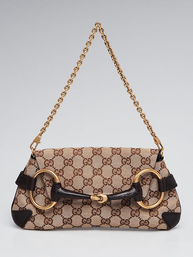 Gucci Beige/Ebony GG Canvas Horsebit Chain Clutch Bag